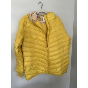 Aerie Offline Size L Packable Puffer Jacket Hood Thumbholes Color Golden